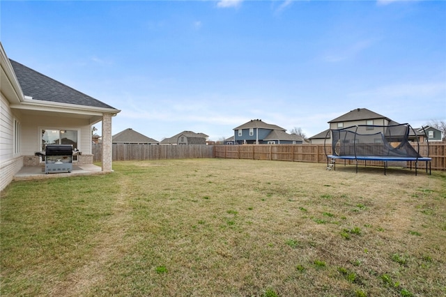 view of yard with a patio area and a trampoline