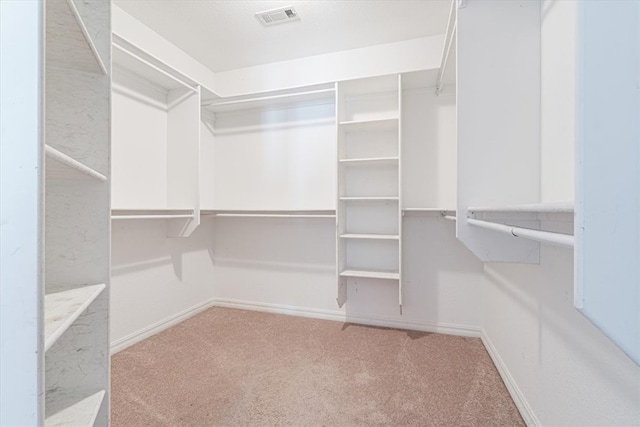 walk in closet with light colored carpet