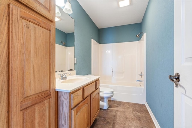 full bathroom with tile patterned floors, vanity, bathtub / shower combination, and toilet