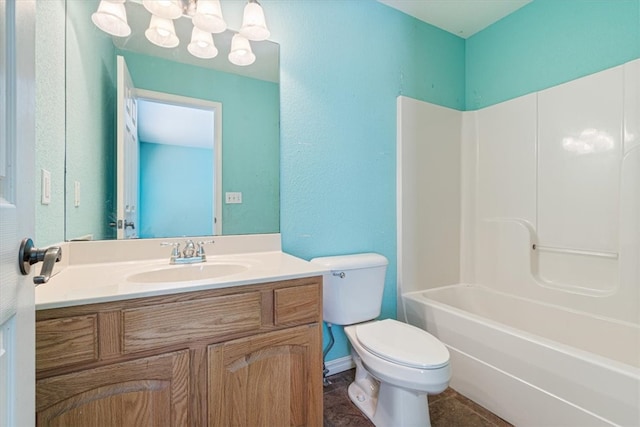 full bathroom with bathtub / shower combination, tile patterned floors, vanity, and toilet