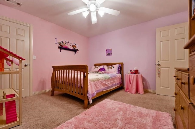 bedroom with carpet and ceiling fan