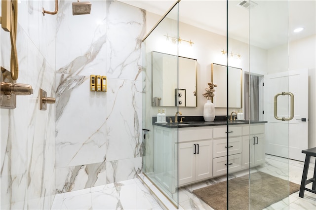 bathroom featuring vanity and walk in shower