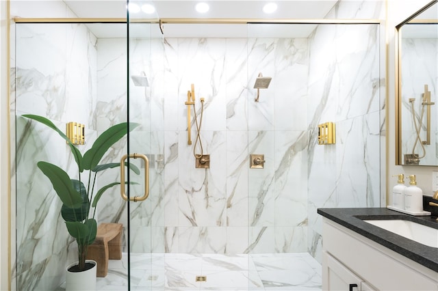 bathroom with vanity and walk in shower