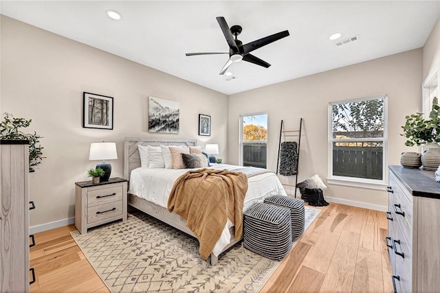 1433 S Duncan Ave, Fayetteville, AR 72701 - bedroom featuring light wood-style floors, baseboards, recessed lighting, and a ceiling fan