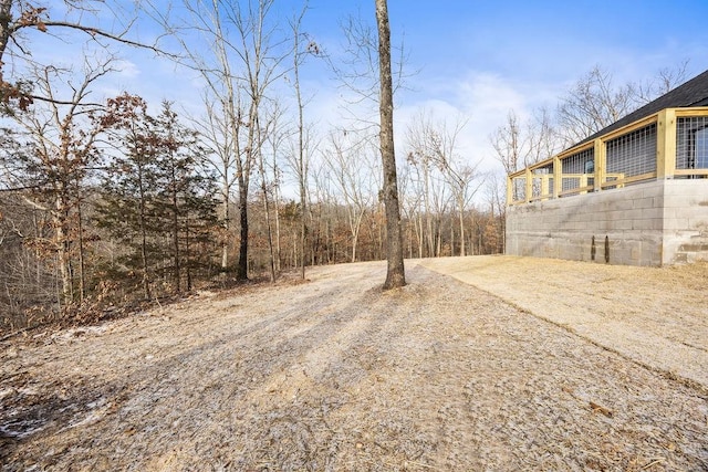 view of street with gravel driveway