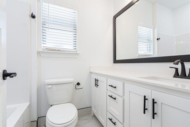 full bathroom with toilet, shower / bathtub combination, and vanity