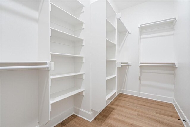 walk in closet with hardwood / wood-style flooring