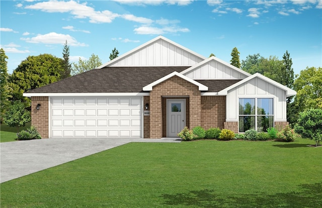 view of front of home featuring a front yard and a garage