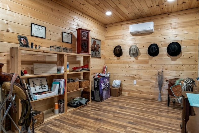 storage area with an AC wall unit