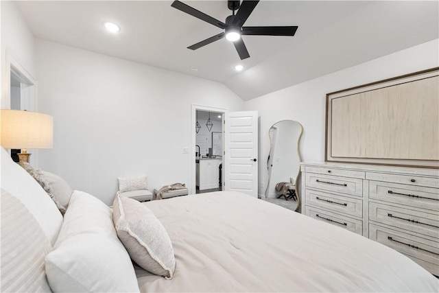 6309 NW Harley St, Bentonville, AR 72713 - bedroom with lofted ceiling, recessed lighting, and a ceiling fan