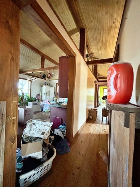 misc room with wood-type flooring and wood ceiling