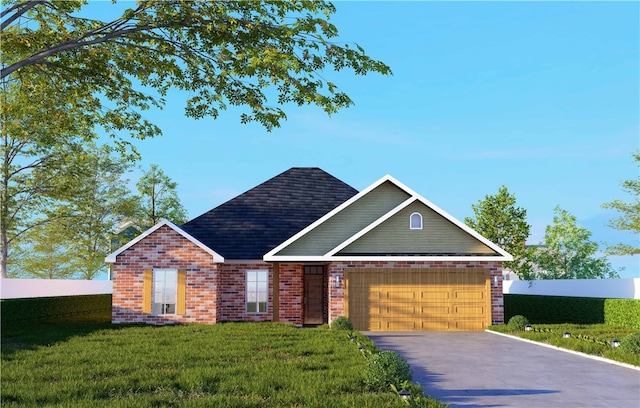 view of front of home featuring a garage and a front yard