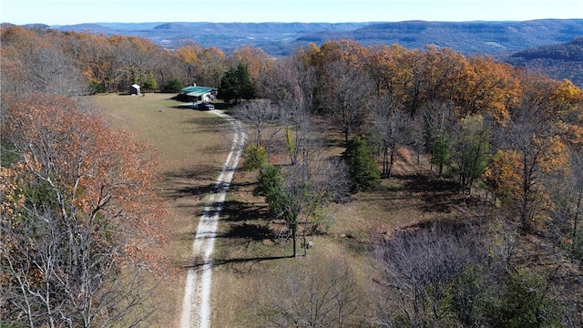 aerial view with a mountain view and a rural view