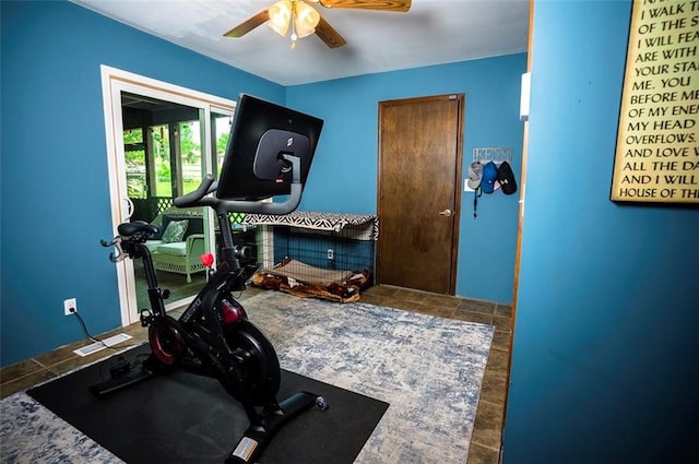 exercise area featuring ceiling fan