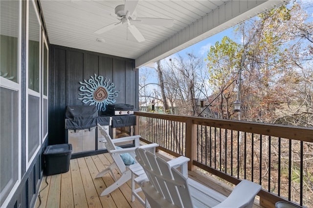 wooden terrace with ceiling fan