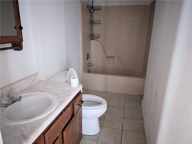 full bathroom featuring shower / bathing tub combination, tile patterned flooring, vanity, and toilet