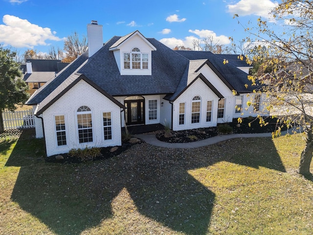 french country style house with a front lawn