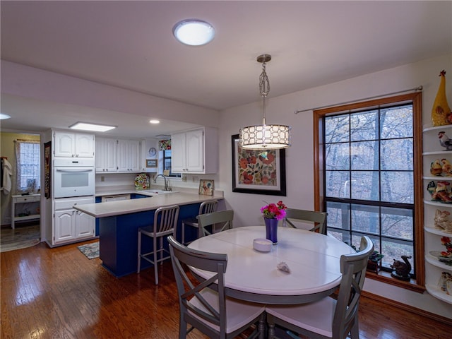 dining room with sink and dark wood-type flooring