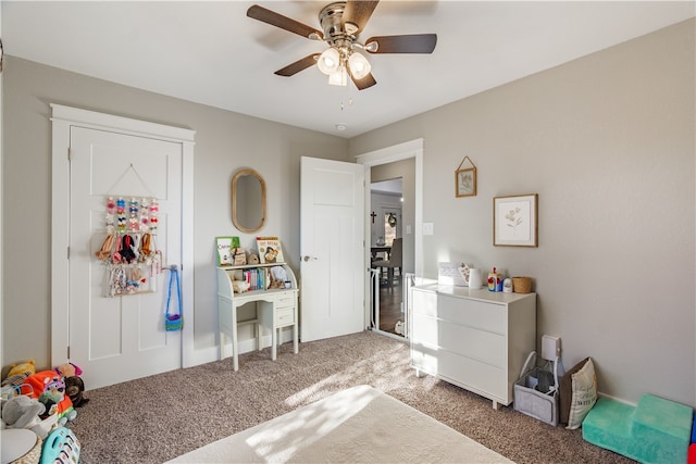 bedroom with carpet and ceiling fan