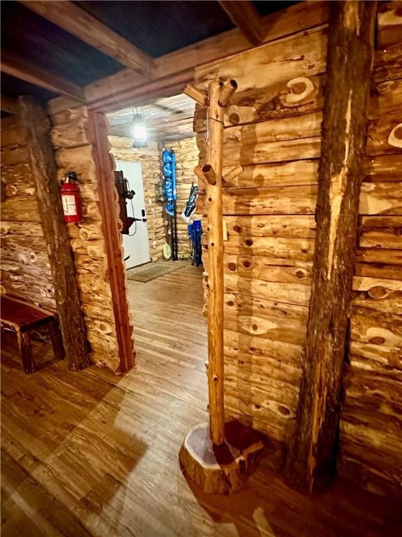 basement featuring wood-type flooring