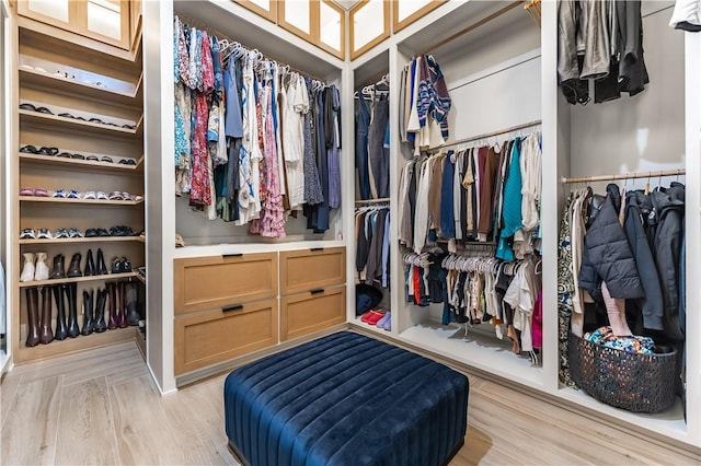 walk in closet featuring light wood finished floors