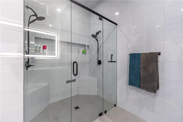 bathroom with a stall shower