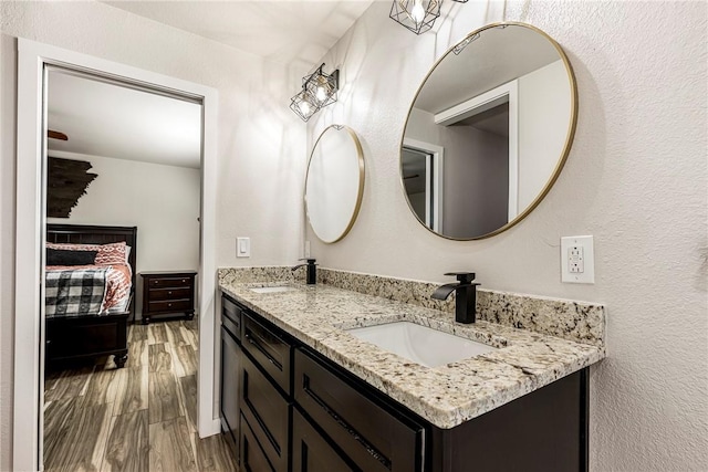 bathroom with vanity and wood-type flooring