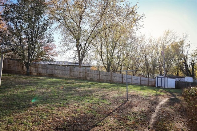 view of yard with a storage shed