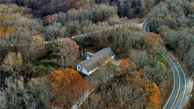 bird's eye view featuring a view of trees