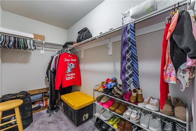 spacious closet featuring carpet flooring