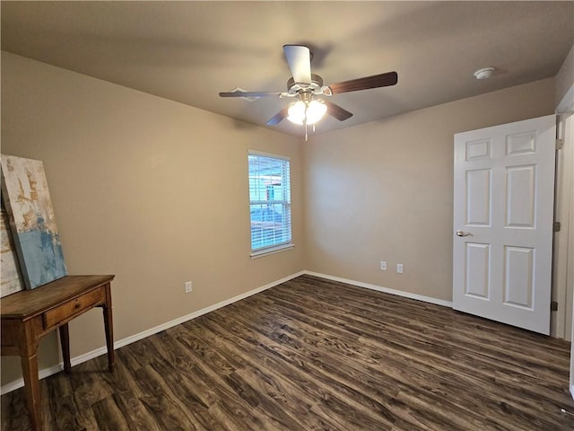 unfurnished bedroom with dark hardwood / wood-style floors and ceiling fan