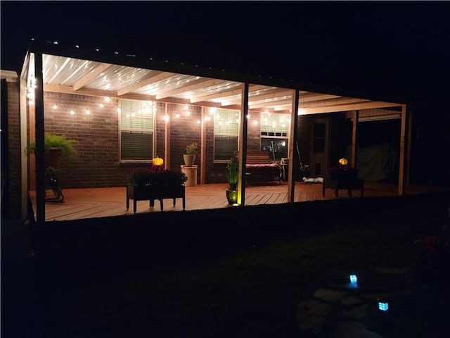 view of patio at night