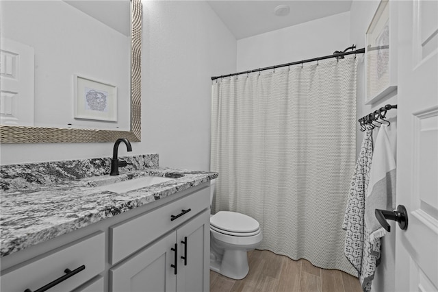 bathroom featuring hardwood / wood-style floors, vanity, and toilet