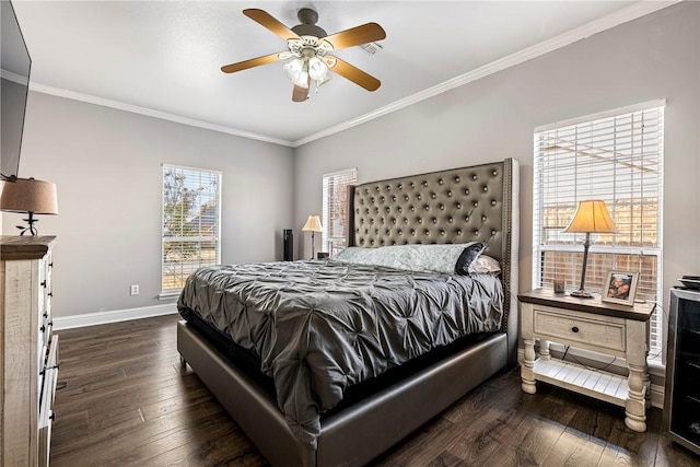 1007 N Quail Ter, Rogers, AR 72756 - bedroom with hardwood / wood-style floors, ornamental molding, baseboards, and a ceiling fan