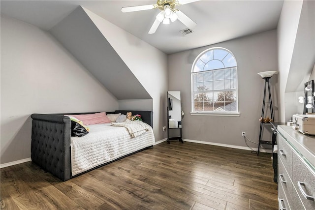 1007 N Quail Ter, Rogers, AR 72756 - bedroom featuring dark wood-style flooring, ceiling fan, baseboards, and lofted ceiling