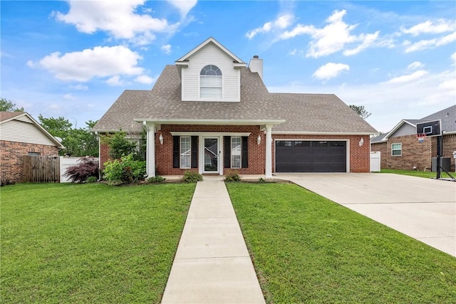 1007 N Quail Ter, Rogers, AR 72756 - view of front of property featuring brick siding, an attached garage, a shingled roof, a chimney, and concrete driveway