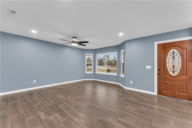 entryway featuring hardwood / wood-style floors and ceiling fan