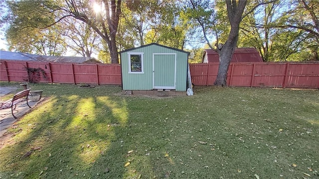 view of outdoor structure with a lawn