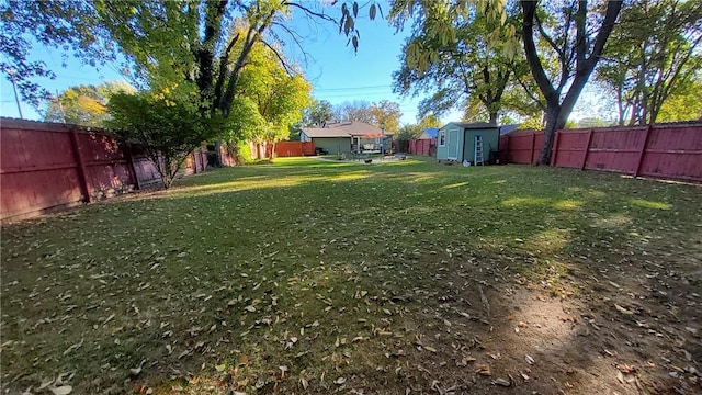 view of yard with a shed