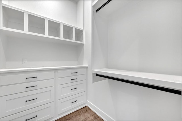 spacious closet featuring dark wood-type flooring