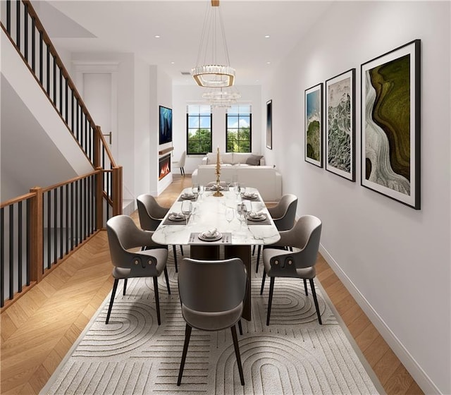 dining room with a notable chandelier