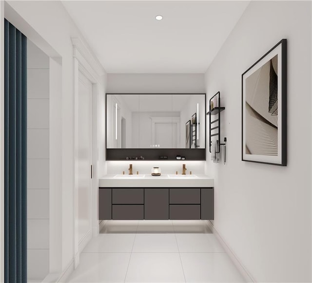 bathroom with tile patterned flooring and vanity