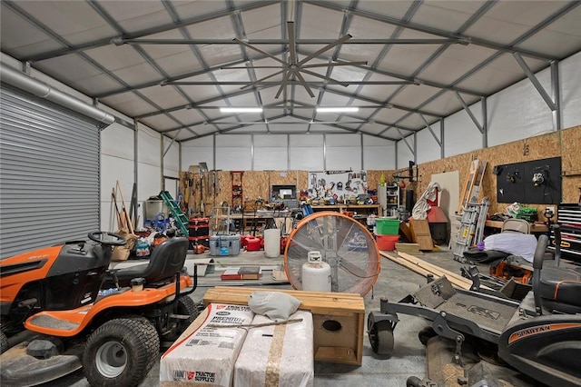 garage featuring a workshop area