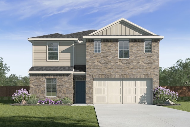 view of front of home with a front lawn and a garage