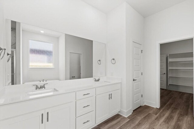 bathroom featuring vanity and wood-type flooring