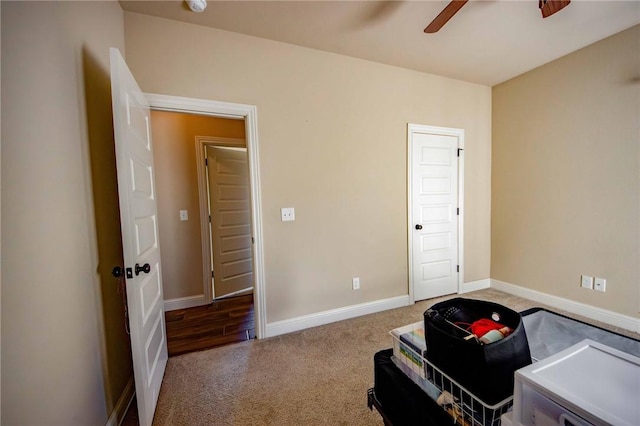 bedroom with carpet flooring and ceiling fan