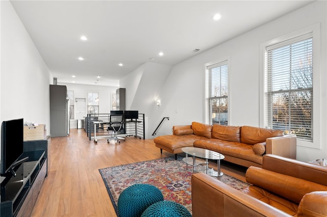 living room with light wood-type flooring