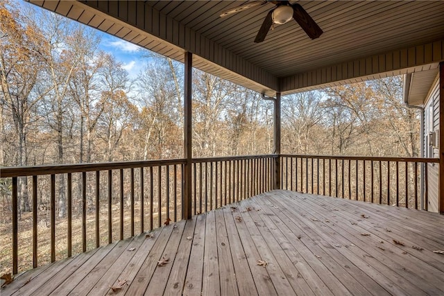 wooden deck with ceiling fan