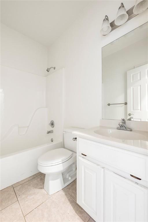 full bathroom featuring tile patterned flooring, vanity, shower / bath combination, and toilet