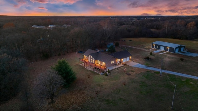 view of aerial view at dusk